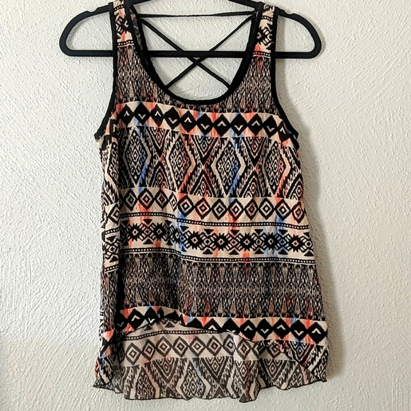 Society Girl Tops - Women's Patterned Tank Top - Black, Cream & Coral